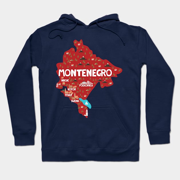 Montenegro Illustrated Map Hoodie by JunkyDotCom